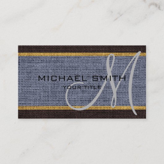 Monogram Gray Burlap Linen Rustic Jute Visitekaartje (Voorkant)