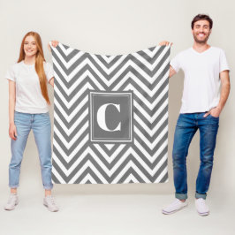 Monogram Gray Chevron Fleece Blanket