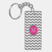 Monogram Gray Chevron Zigzag AcrylSleutelhanger Sleutelhanger (Voorkant Links)
