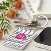 Monogram Gray Chevron Zigzag AcrylSleutelhanger Sleutelhanger (Voorkant Rechts)