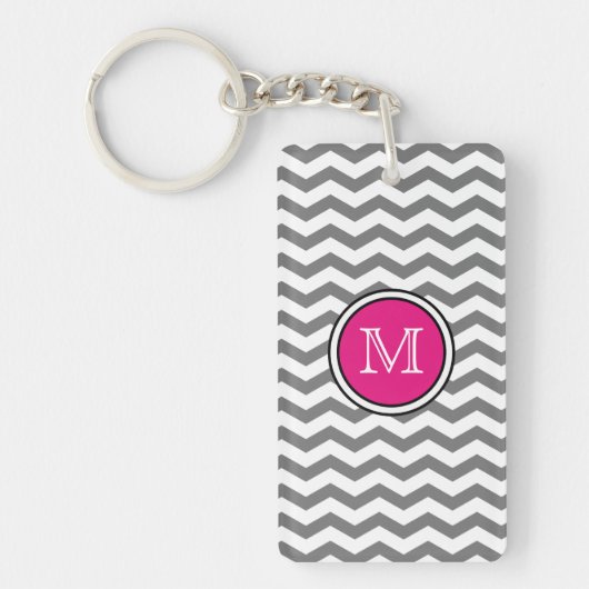 Monogram Gray Chevron Zigzag AcrylSleutelhanger Sleutelhanger (Voorkant)