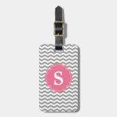 Monogram Gray Chevron Zigzag & Roze Bagagelabel (Voorkant verticaal)