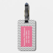 Monogram Gray Chevron Zigzag & Roze Bagagelabel (Achterkant verticaal)