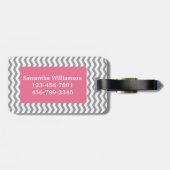 Monogram Gray Chevron Zigzag & Roze Bagagelabel (Achterkant horizontaal)