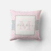 Monogram Gray Pink Polka Dot Baby Girl Pillow Kussen (Achterkant)