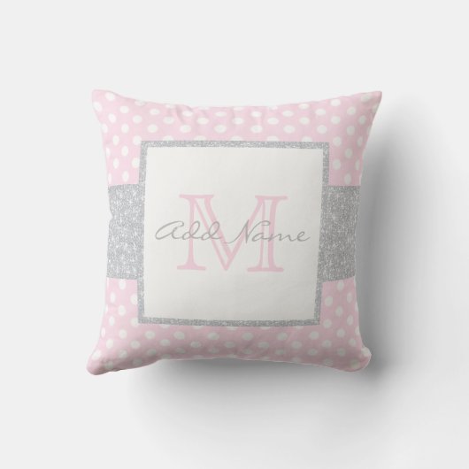 Monogram Gray Pink Polka Dot Baby Girl Pillow Kussen (Achterkant)