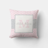 Monogram Gray Pink Polka Dot Baby Girl Pillow Kussen (Voorkant)