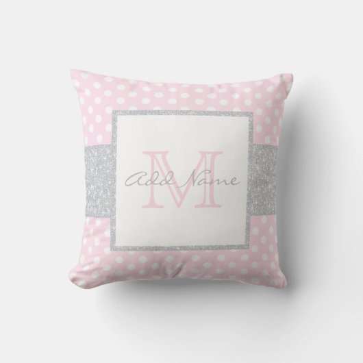 Monogram Gray Pink Polka Dot Baby Girl Pillow Kussen (Voorkant)