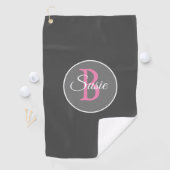 Monogram Gray Pink Women's Golf Towel Golfhanddoek (Insitu)