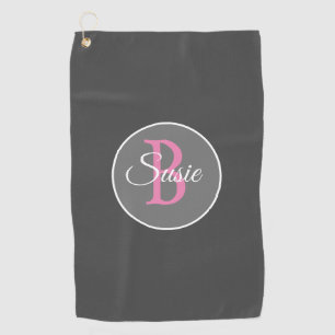 Monogram Gray Pink Women's Golf Towel Golfhanddoek