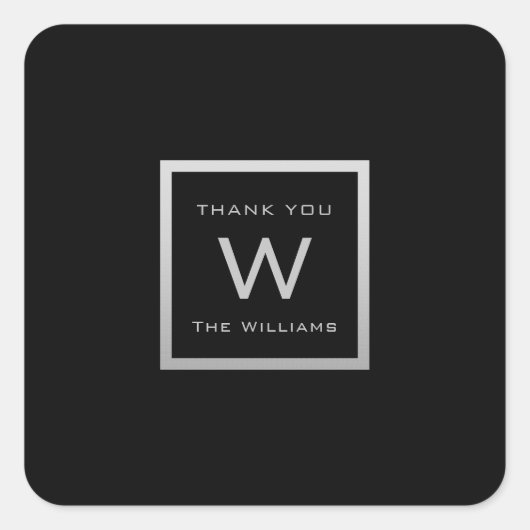 Monogram - Gray Silver Lijst VIP Weddenschap Black Vierkante Sticker (Voorkant)