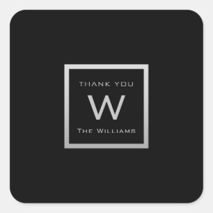 Monogram - Gray Silver Lijst VIP Weddenschap Black Vierkante Sticker