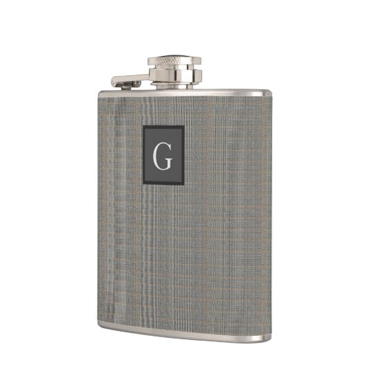 Monogram Gray Tweed Groomsman Bestman Wedding Gift Heupfles (Links)