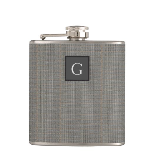 Monogram Gray Tweed Groomsman Bestman Wedding Gift Heupfles (Voorkant)