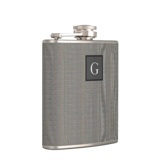 Monogram Gray Tweed Groomsman Bestman Wedding Gift Heupfles (Rechts)