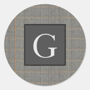 Monogram Gray Tweed Groomsman Bestman Wedding Gift Ronde Sticker