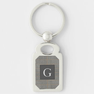 Monogram Gray Tweed Groomsman Bestman Wedding Gift Sleutelhanger
