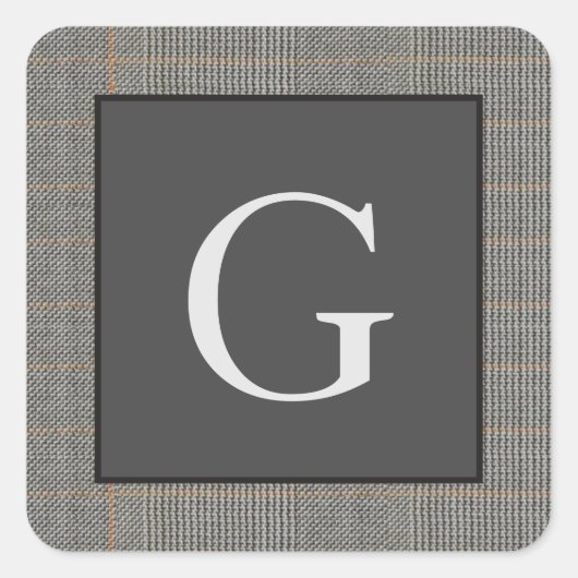 Monogram Gray Tweed Groomsman Bestman Wedding Gift Vierkante Sticker (Voorkant)