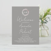 Monogram Gray Wedding Ceremony Program Kaart (Staand voorkant)