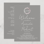 Monogram Gray Wedding Ceremony Program Kaart (Voorkant / Achterkant)