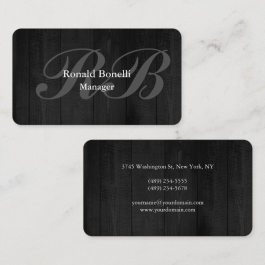 Monogram Gray Wood Monogram Manager minimalistisch Visitekaartje (Voorkant / Achterkant)