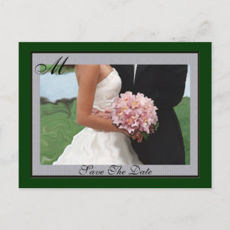 Monogram Green Artistic Save the Date Briefkaart