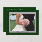 Monogram Green Artistic Save the Date Briefkaart (Voorkant / Achterkant)