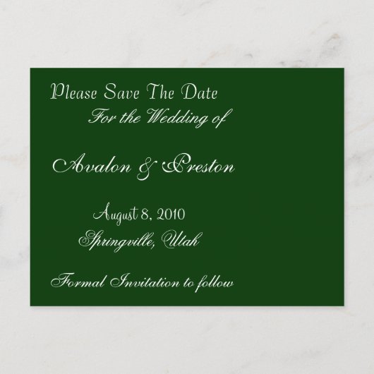 Monogram Green Artistic Save the Date Briefkaart (Achterkant)
