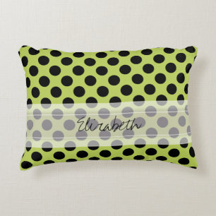 Monogram Green Black Cute Chic Polka Dot Patroon Decoratief Kussen