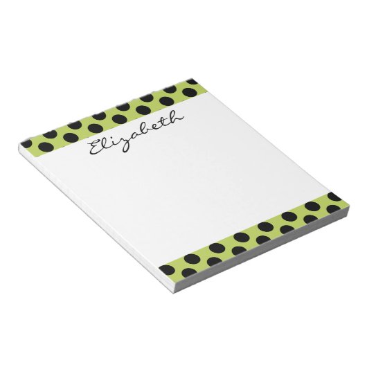 Monogram Green Black Cute Chic Polka Dot Patroon Notitieblok (Schuin)