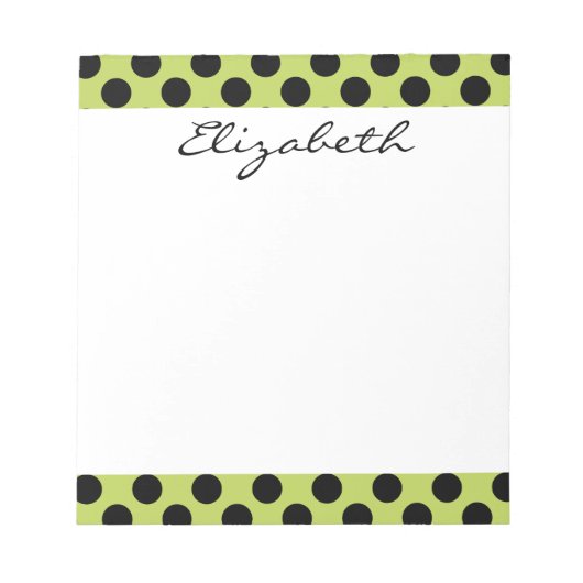 Monogram Green Black Cute Chic Polka Dot Patroon Notitieblok (Voorkant)