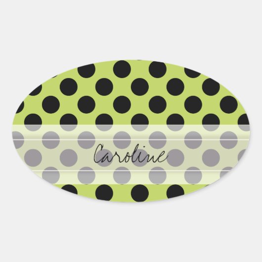 Monogram Green Black Cute Chic Polka Dot Patroon Ovale Sticker (Voorkant)