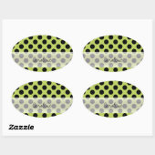 Monogram Green Black Cute Chic Polka Dot Patroon Ovale Sticker (Vel)