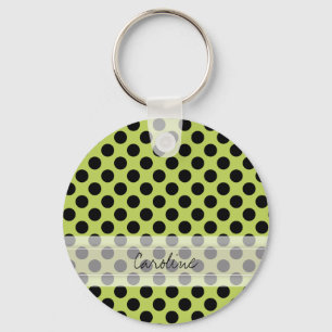 Monogram Green Black Cute Chic Polka Dot Patroon Sleutelhanger