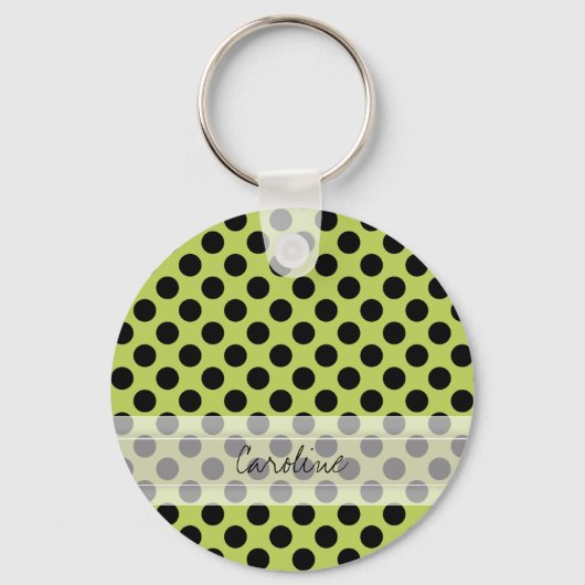 Monogram Green Black Cute Chic Polka Dot Patroon Sleutelhanger (Voorkant)