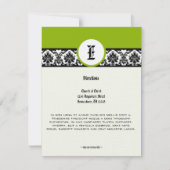 Monogram Green Black Damask Wedding Direction Kaar Kaart (Voorkant)