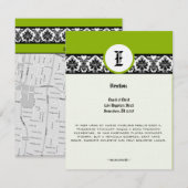 Monogram Green Black Damask Wedding Direction Kaar Kaart (Voorkant / Achterkant)