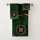 Monogram Green Black marmer Agate Gold Glitter Bad Handdoek (Insitu)