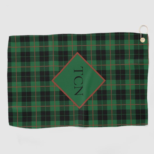 Monogram Green Black Red Pset Tartan Scottish Golfhanddoek (Horizontaal)