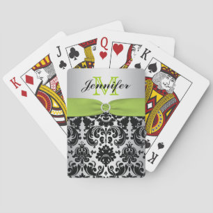 Monogram Green Black Silver Damask-speelkaarten Speelkaarten