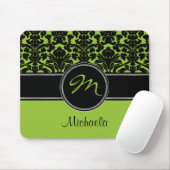 Monogram Green Black White Damask Mousepad Muismat (Met muis)