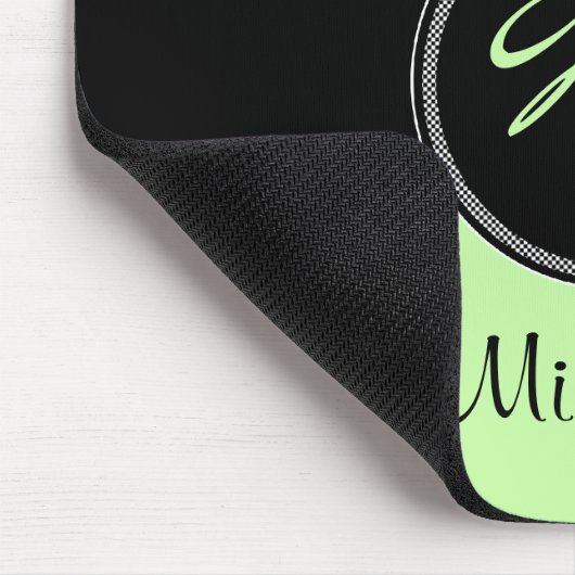 Monogram Green Black White Damask Mousepad Muismat (Hoek)
