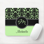 Monogram Green Black White Damask Mousepad Muismat (Met muis)