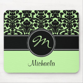 Monogram Green Black White Damask Mousepad Muismat