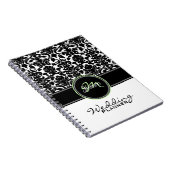 Monogram Green Black White Damask Wedding Planner Notitieboek (Rechterzijde)