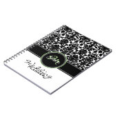 Monogram Green Black White Damask Wedding Planner Notitieboek (Linkerzijde)