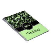 Monogram Green Black White Damask Wedding Planner Notitieboek (Rechterzijde)