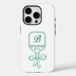 Monogram Green Bow Pickleball Paddle iPhone 16 Pro Hoesje
