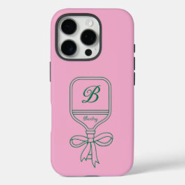 Monogram Green Bow Pickleball Paddle Pink iPhone 16 Pro Hoesje