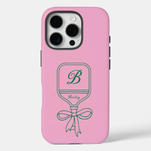 Monogram Green Bow Pickleball Paddle Pink Case-Mate iPhone Case (Achterkant)